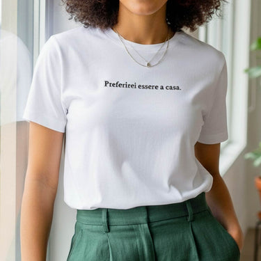 T-shirt con ricamo "Preferirei essere a casa"