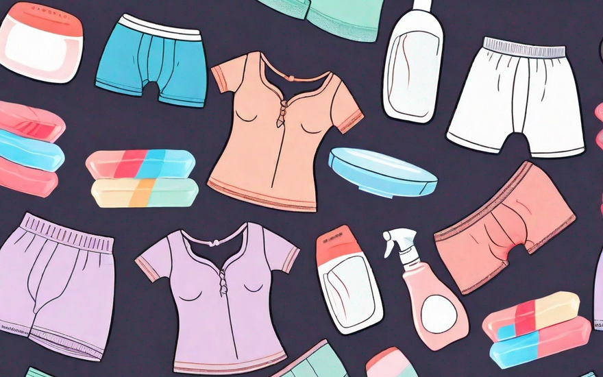 A variety of colorful menstrual underwear laid out neatly