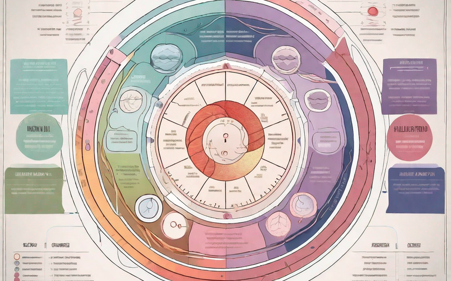 A detailed and colorful diagram showcasing the different stages of the menstrual cycle