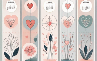 A calendar with various feminine symbols like flowers or hearts