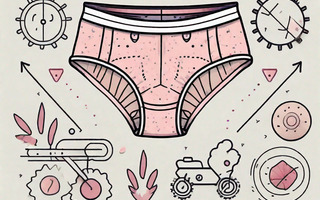 Menstrual panties surrounded by symbols of optimization like arrows or gears