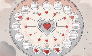 A heart-shaped calendar with different phases of the moon representing the menstrual cycle
