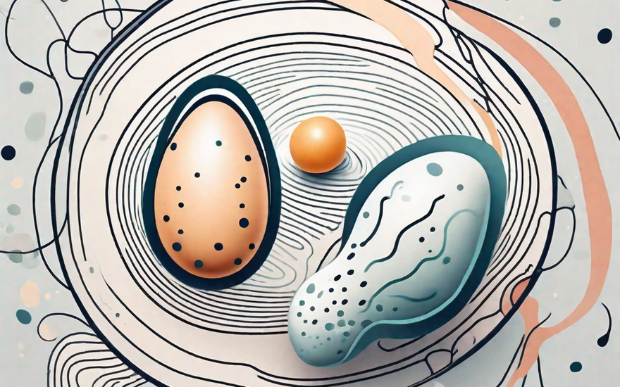 A stylized representation of a sperm cell and an egg cell