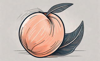 A stylized representation of a peach with a feather gently brushing against it
