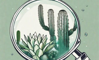 A magnifying glass focusing on a cactus
