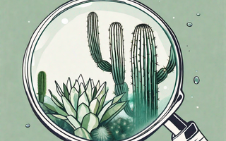 A magnifying glass focusing on a cactus