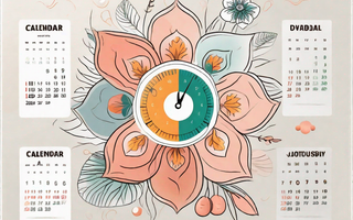 A calendar with specific dates marked and surrounded by symbolic elements such as a blooming flower