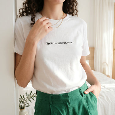 T-shirt con ricamo "Preferirei essere a casa"