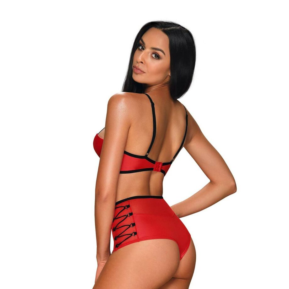 Completo intimo sexy in similpelle - Rosso - Ayay 4