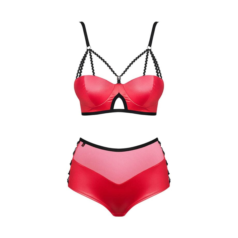 Completo intimo sexy in similpelle - Rosso - Ayay 1